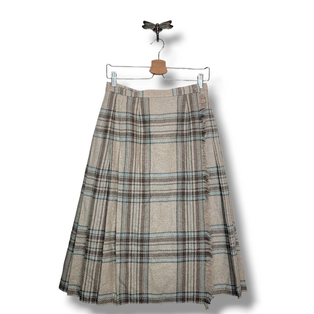 Tanjay Plaid Wool Blend Midi Skirt